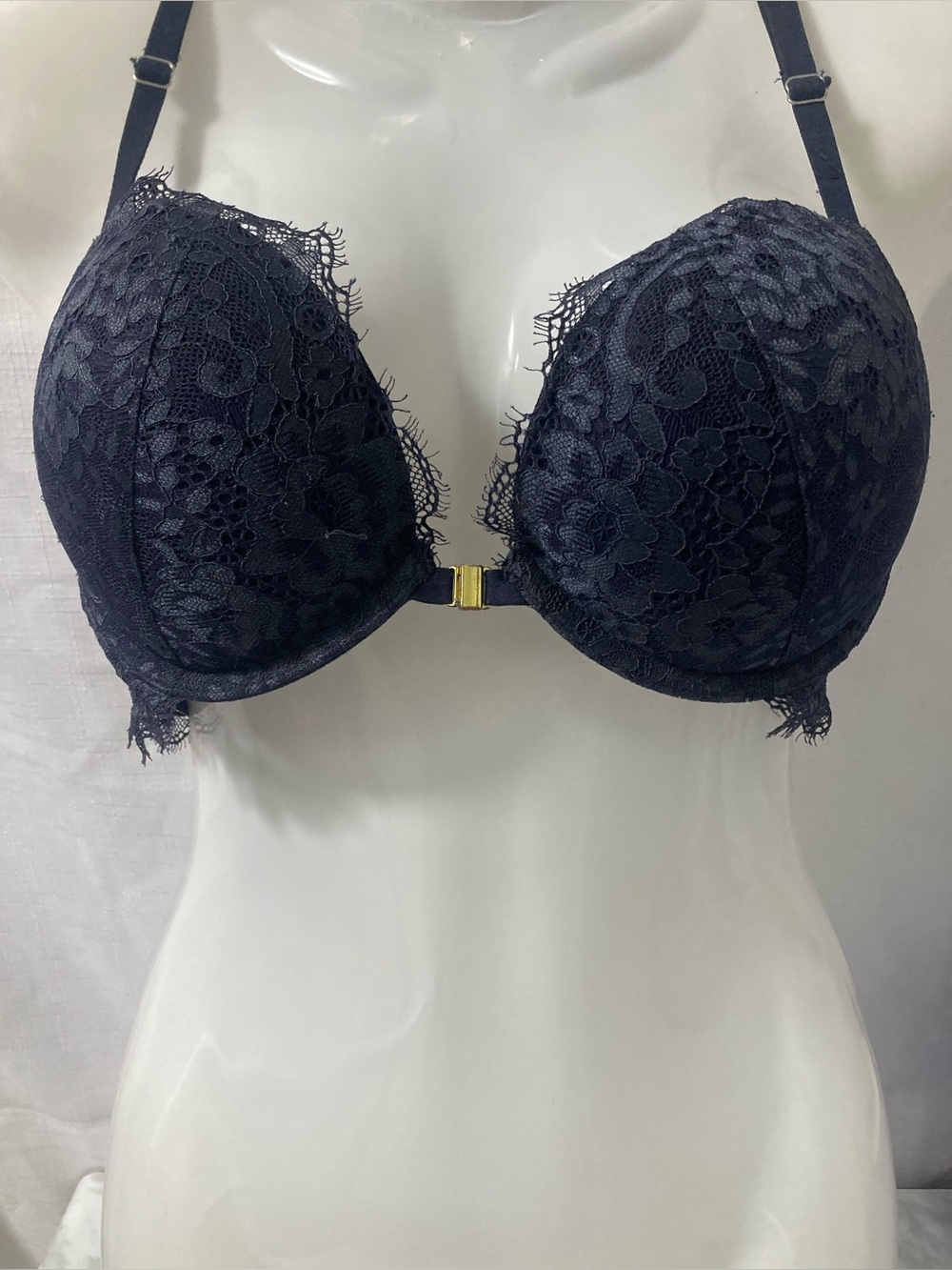La Senza Beyond Sexy Classic Plunge Black Lace Corset Back Bra 32D